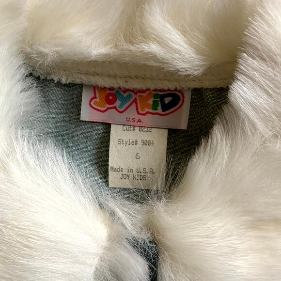 Vintage 90s Joy Kid Leggings Jacket & Hat Set Girls 6 Blue White Faux Fur Trim - Picture 3 of 5